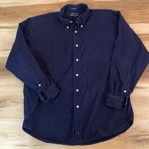Navy Blue Corduroy Shirt Mens Large Button Down Long Sleeve Hathaway Sport